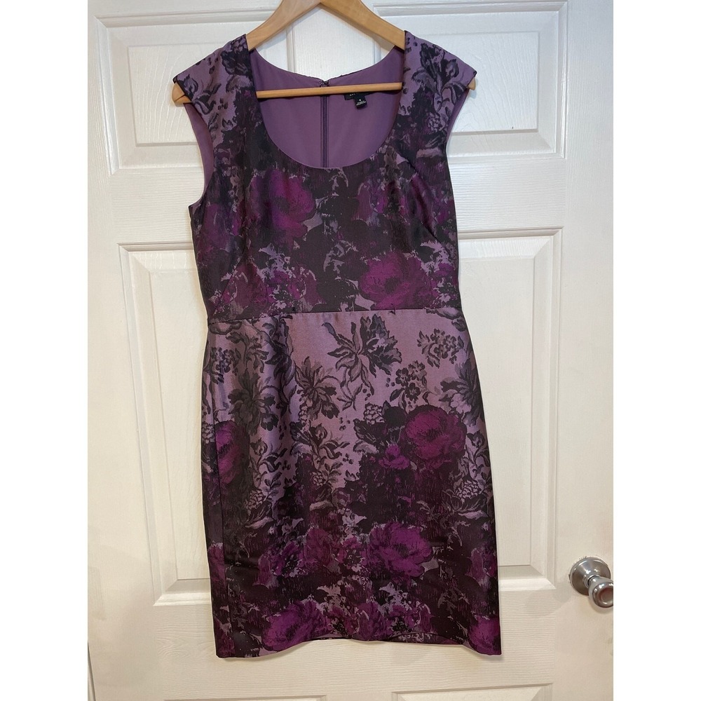 Romantic Purple Floral Taffeta Sleeveless Sheath Dress S 4 Whimsygoth Ann Taylor